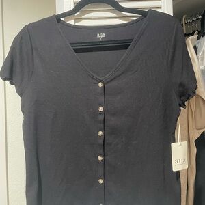 a.n.a Charcoal Button-Down Women's Top